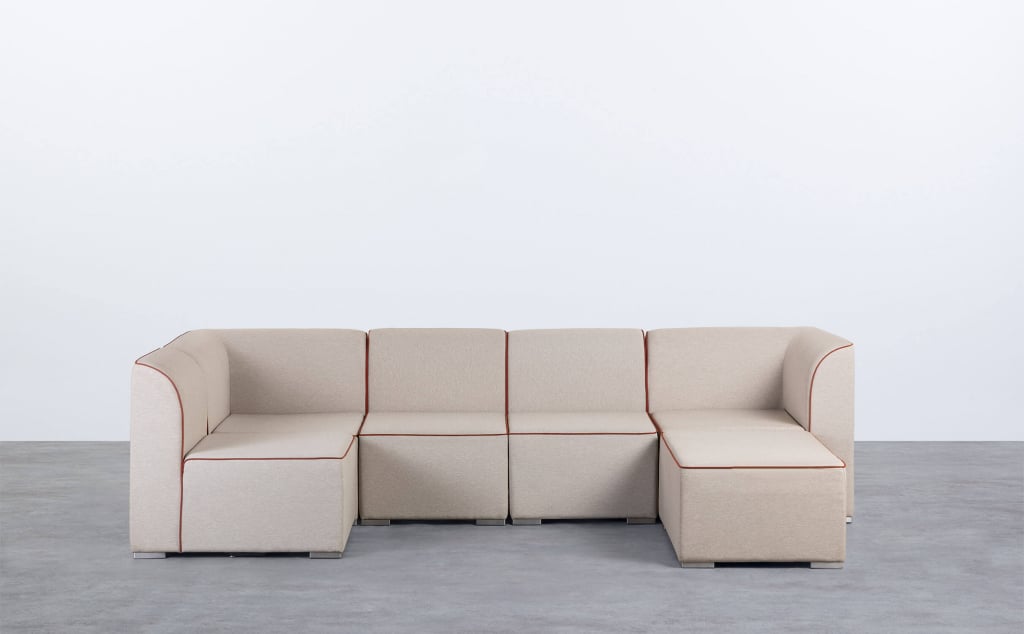 Canapé de Jardin Modulable 5 Pièces avec 2 Coins et 3 Fauteuils avec Pouf en Tissu Lagos