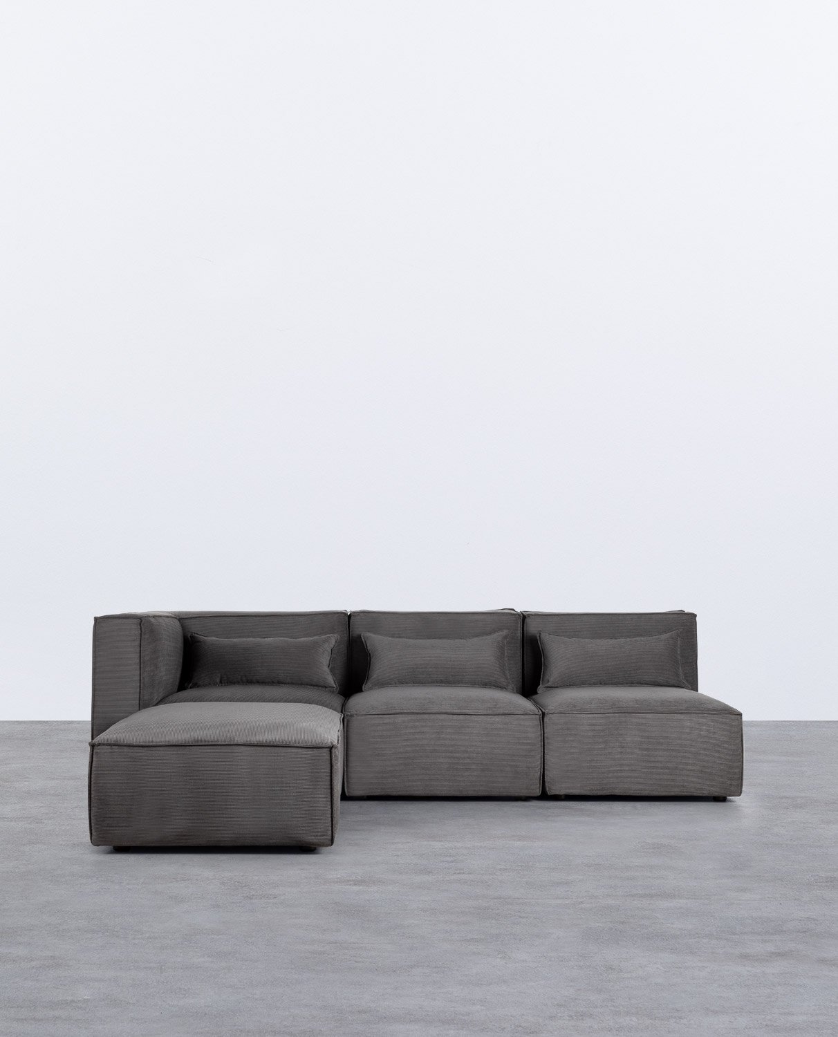Canapé d'Angle Modulaire Kilhe 3 Pièces avec 2 Fauteuils et Pouf en Velours Côtelé