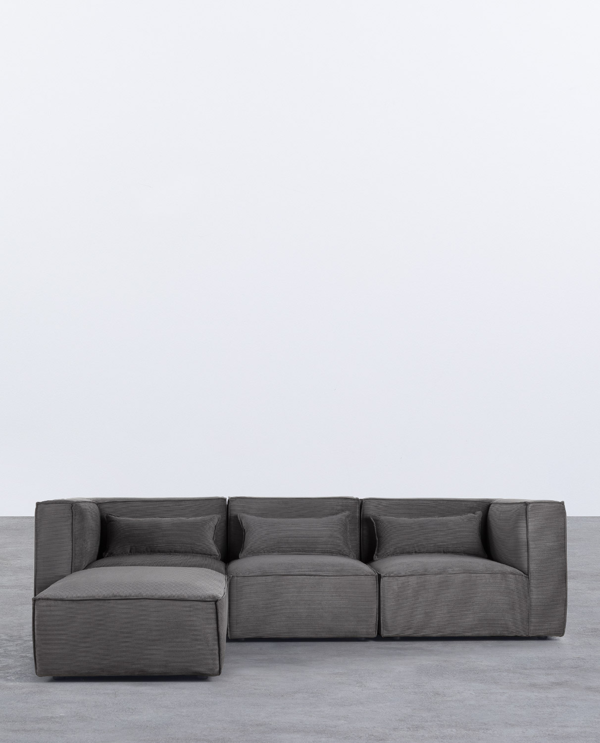 Canapé Modulaire 3 Pièces avec 2 Fauteuils d'Angle et Pouf en Velours Côtelé Kilhe
