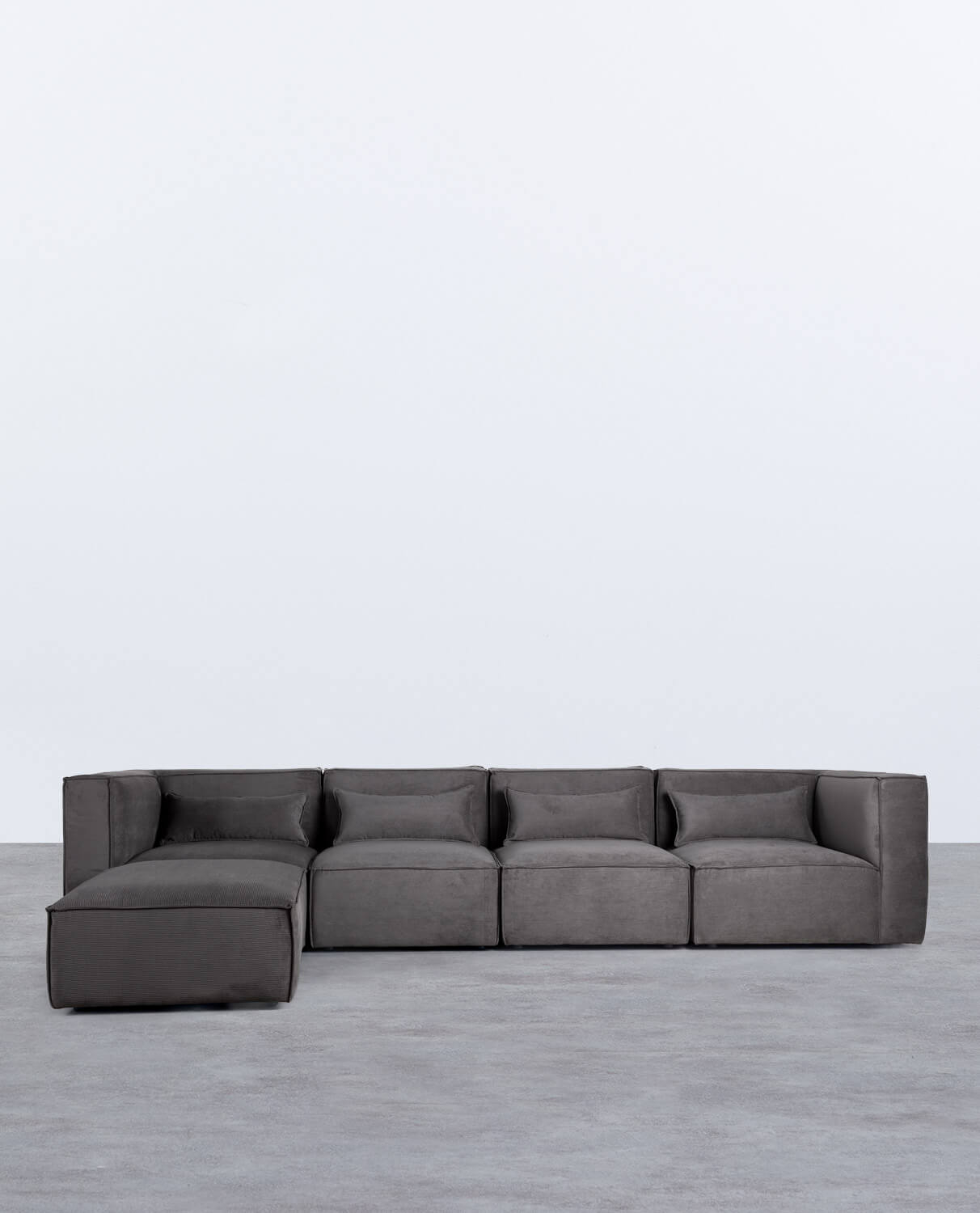 Canapé Modulaire 4 Pièces avec 2 Fauteuils d'Angle et Pouf en Velours Côtelé Kilhe