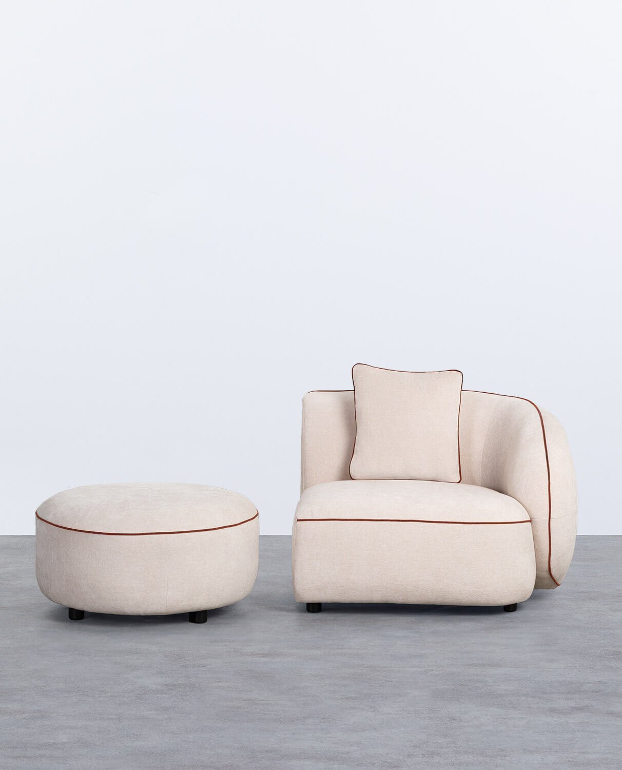 Fauteuil D'Angle avec Pouf Rond en Tissu Ilham 
