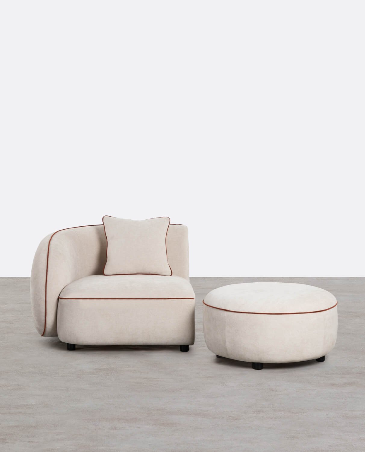 Fauteuil D'Angle avec Pouf Rond en Tissu Ilham 