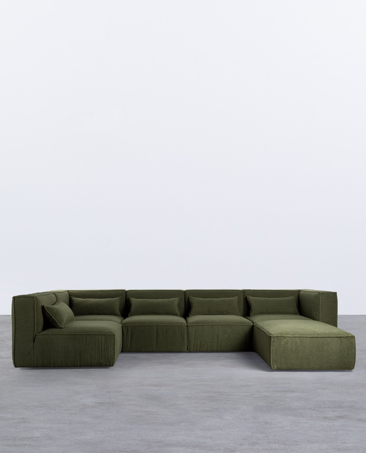 Canapé Modulaire 5 Pièces et Pouf en Tissu Bouclé Kilhe