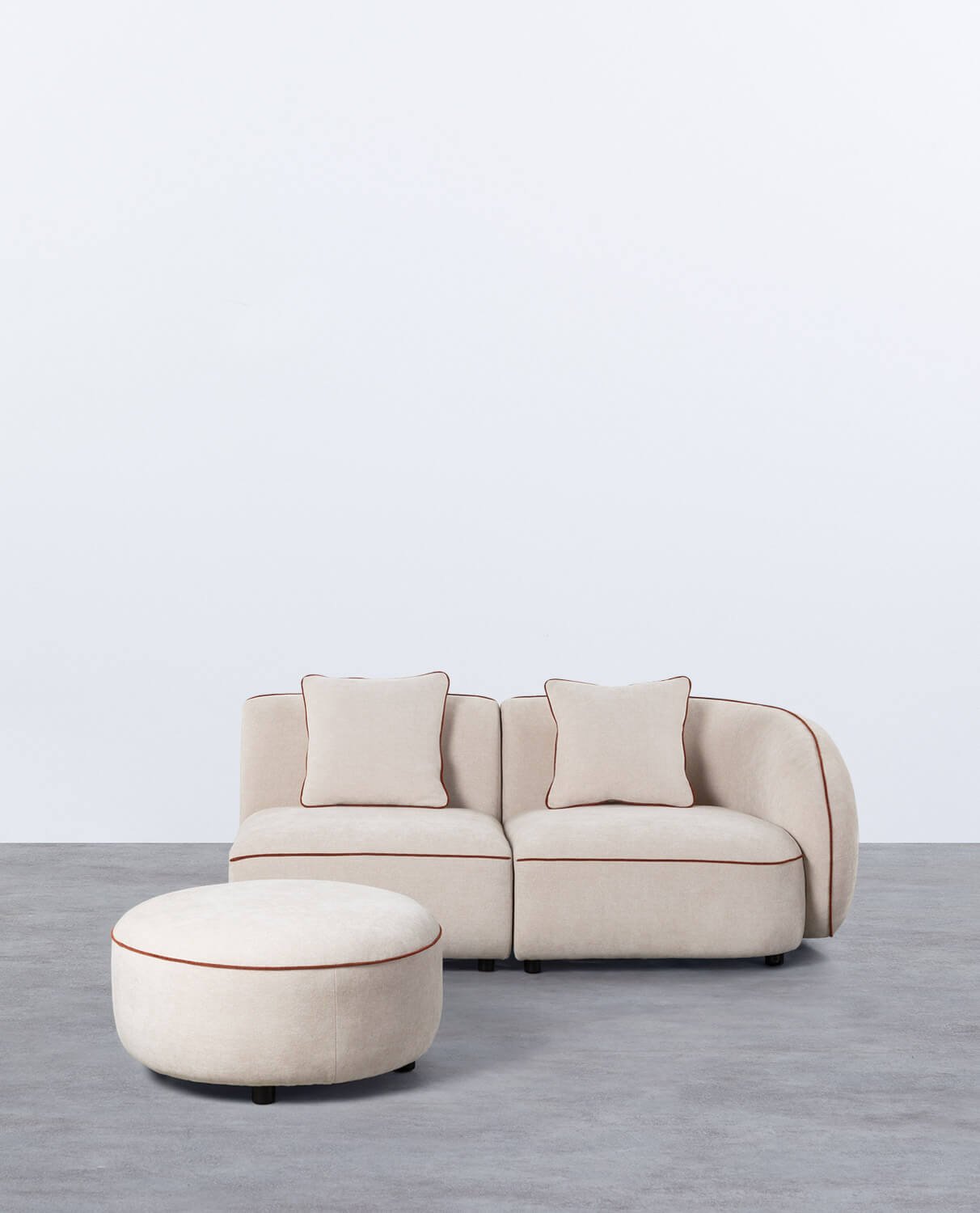 Canapé D'Angle Modulable 2 Pièces avec Fauteuil et Pouf en Tissu Ilham