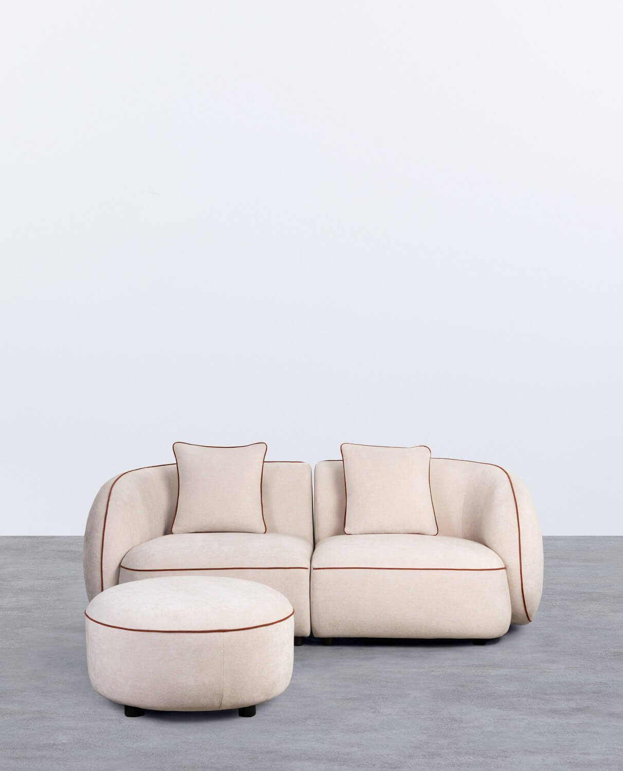 Canapé d'angle Modulable 2 Pièces avec Pouf Rond en Tissu Ilham 