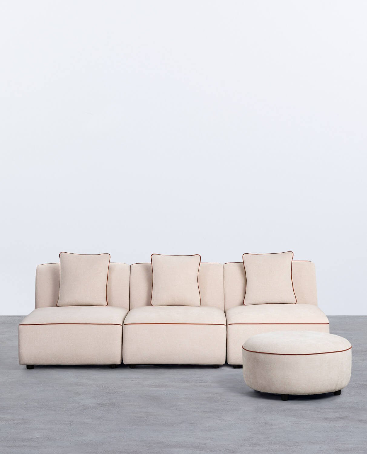Fauteuil Canapé Modulable 3 Pièces avec Pouf Rond en Tissu Ilham