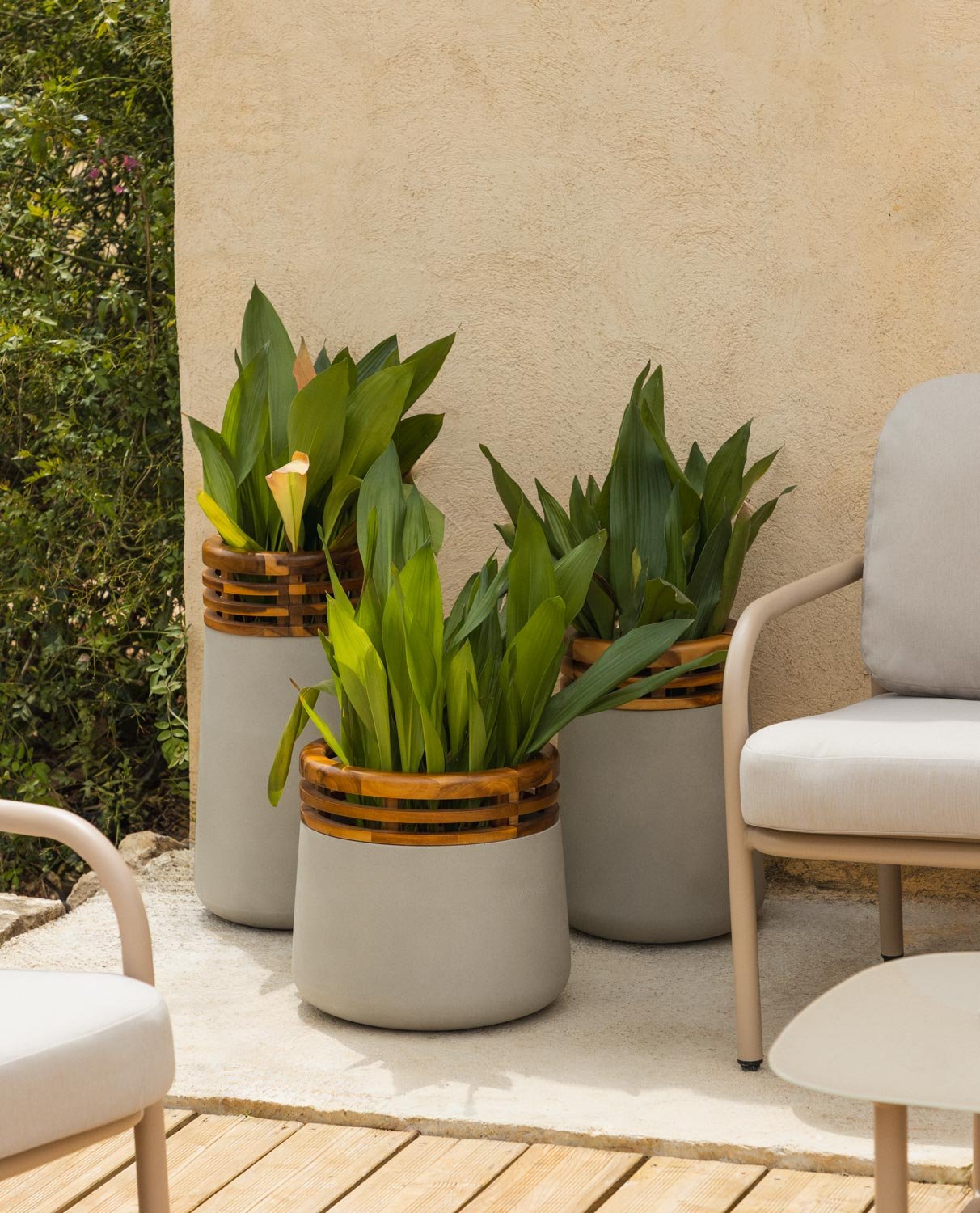 Lot de 3 Jardinières en Béton et Bois d'Acacia Hazan, image de la gelerie 2