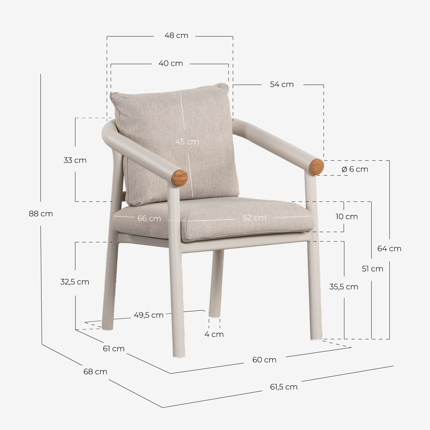 Pack 4 Chaises d'Extérieur en Aluminium Cheryl, dimensions