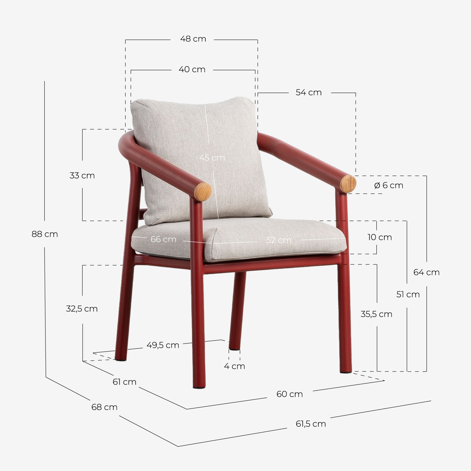 Pack 4 Chaises d'Extérieur en Aluminium Cheryl, dimensions