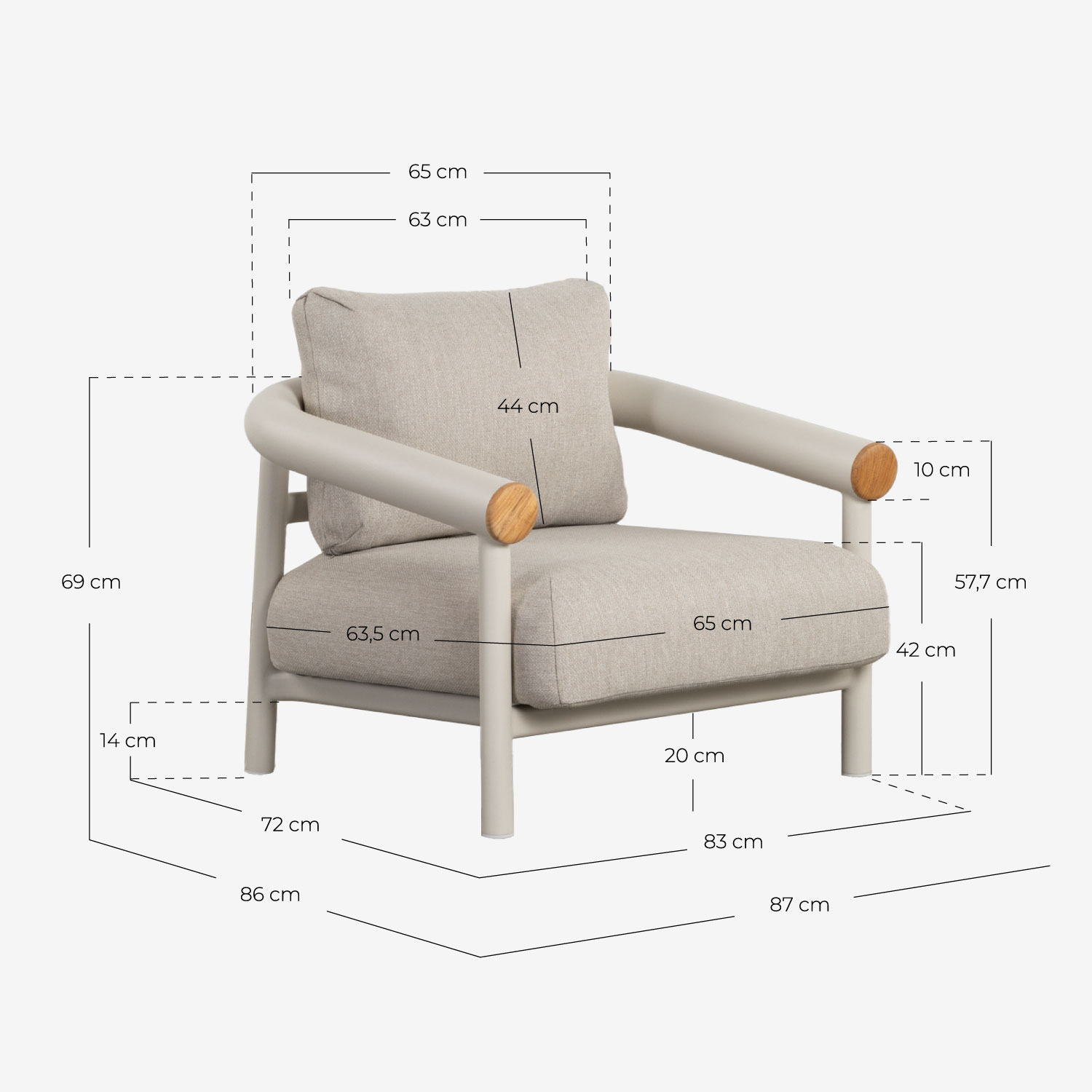 Pack de 2 Chaises de Jardin en Aluminium avec Coussins Cheryl, dimensions
