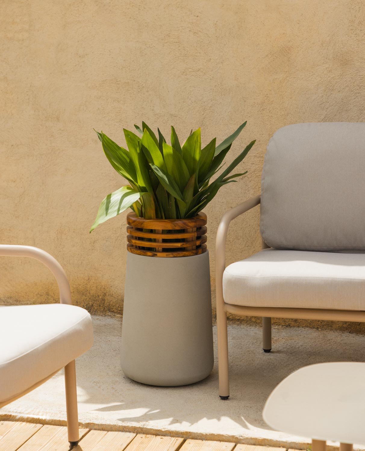 Jardinière en Béton et Bois d'Acacia L (56xØ31 cm) Hazan, image de la gelerie 2