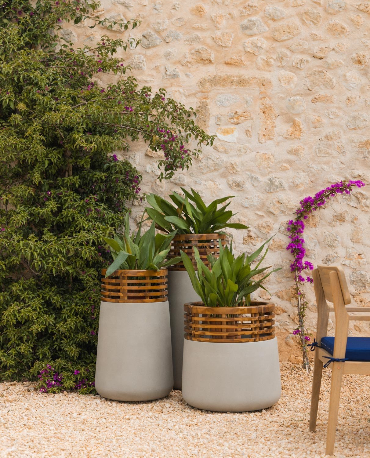 Lot de 3 Jardinières en Béton et Bois D'Acacia Hazan, image de la gelerie 2