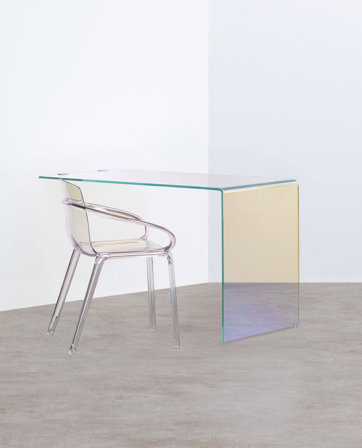 Set de Bureau et Chaise Iris en Verre Trempé avec Accoudoirs en Polycarbonate Zuera, image de la gelerie 1
