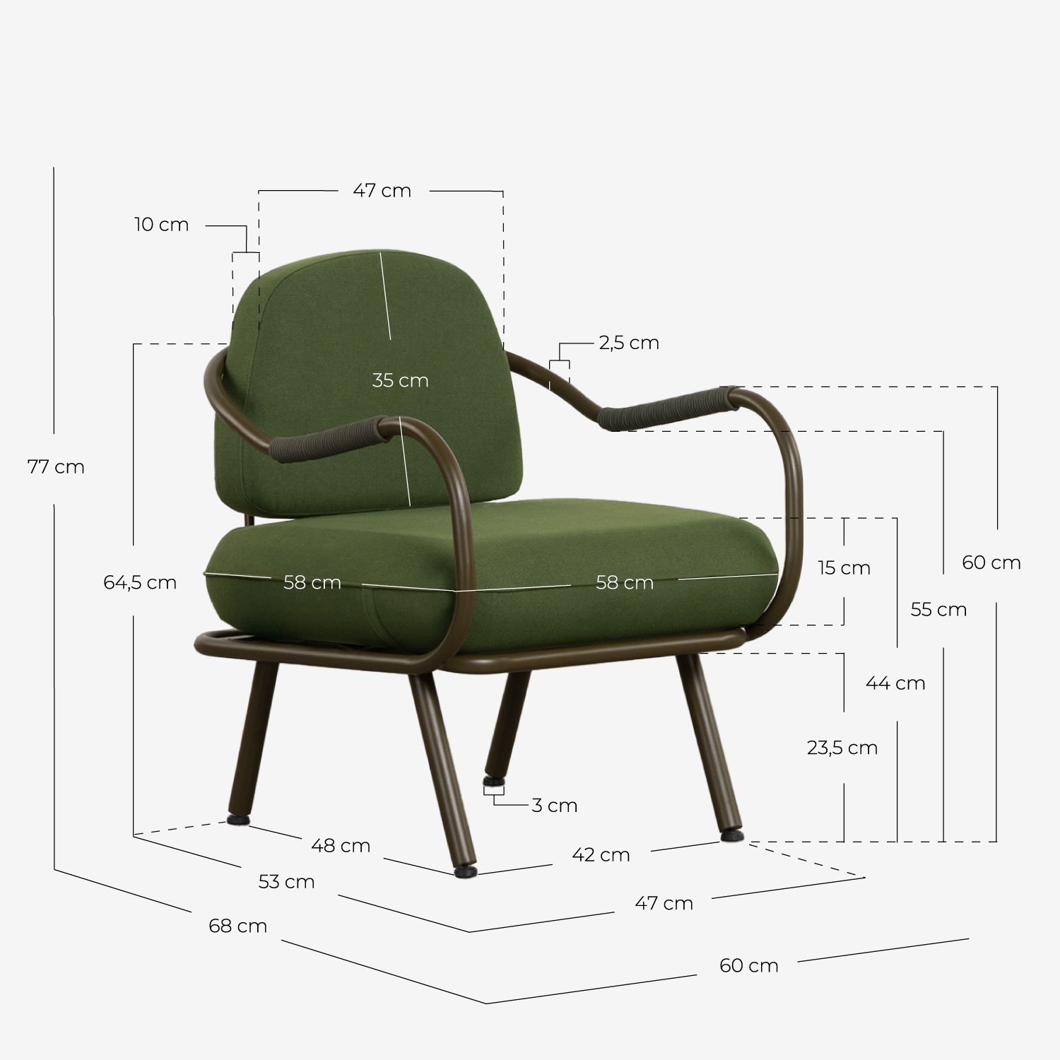 Ensemble de Jardin avec canapé 2 places, 1 Fauteuil et Table Basse en Verre Trempé et Métal Xoan, dimensions