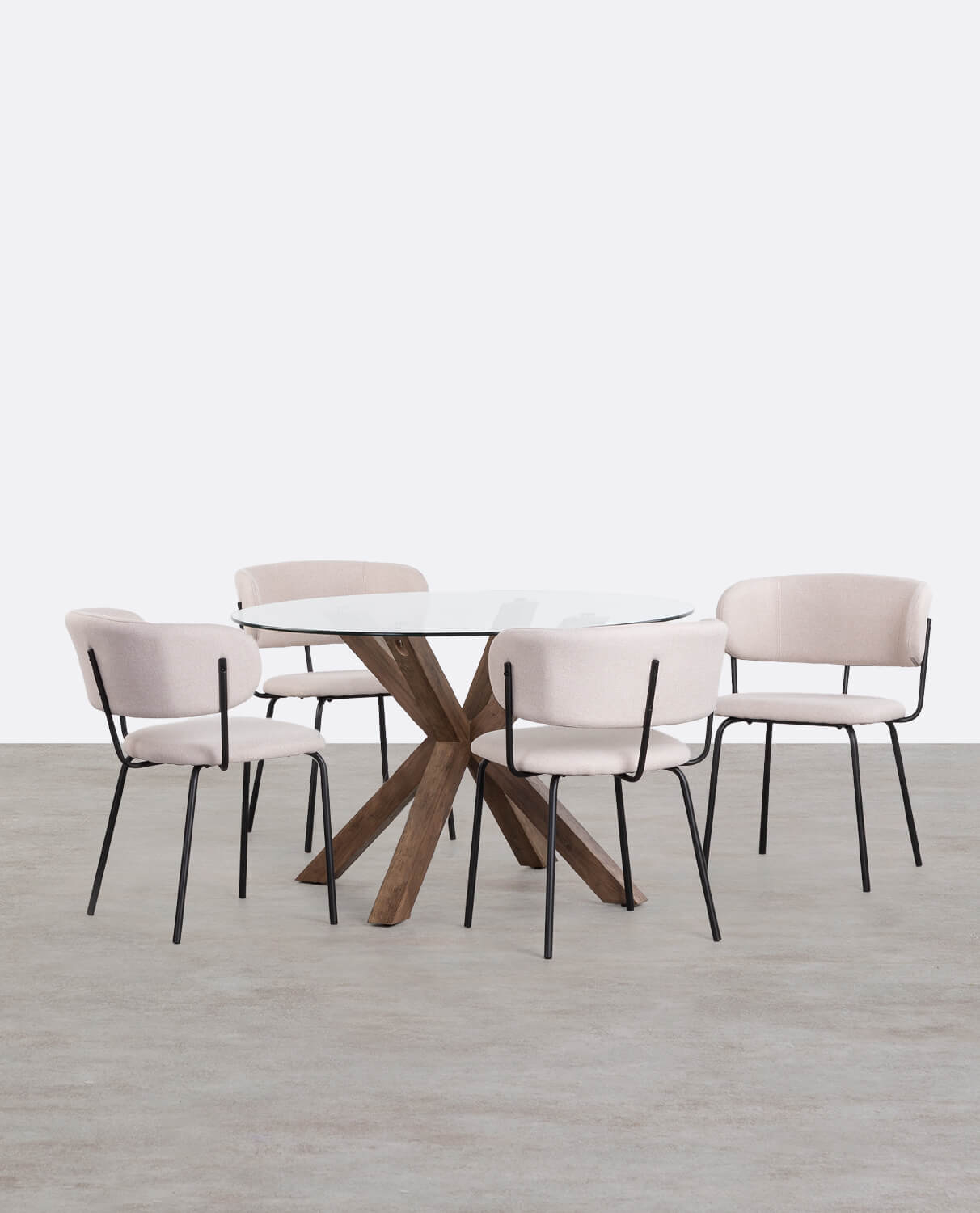Set de Table de Salle à Manger Ronde en Verre (Ø120 cm) Vuoto et 4 Chaises en Tissu Bonse, image de la gelerie 1
