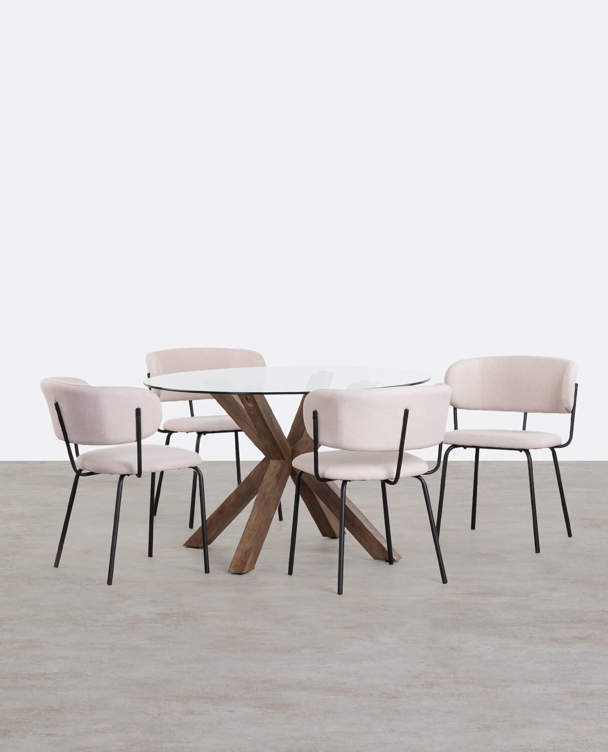 Set de Table de Salle à Manger Ronde en Verre Vuoto et 4 Chaises en Tissu Bonse, image de la gelerie 1