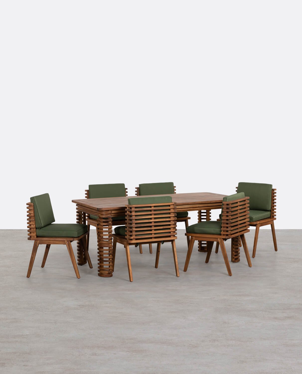 Ensemble Table Rectangulaire et 6 Chaises en Bois d'Acacia et Tissu d'Extérieur Hazan, image de la gelerie 1