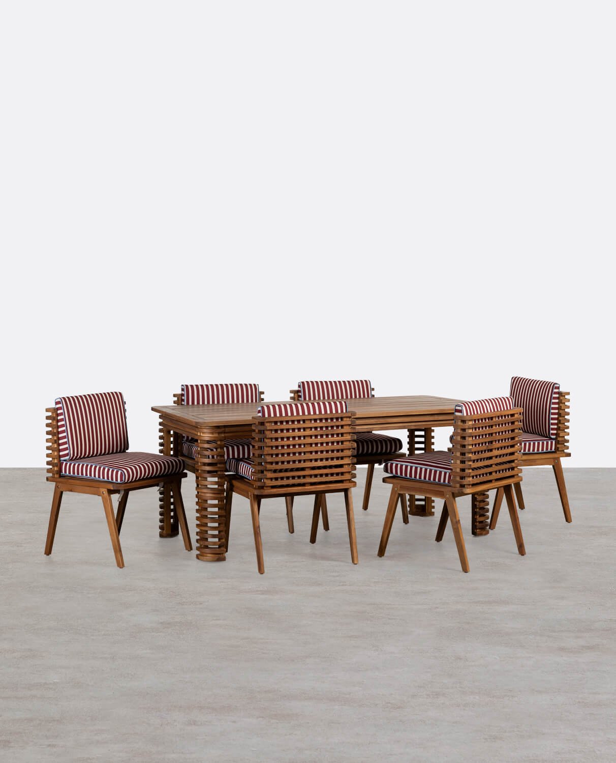 Ensemble Table Rectangulaire (180x90 cm) et 6 Chaises en Bois d'Acacia et Tissu d'Extérieur Hazan, image de la gelerie 1