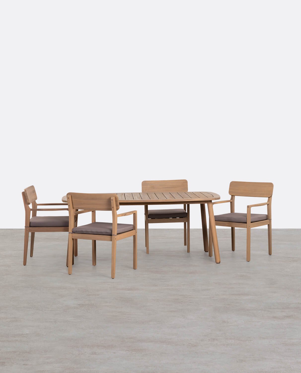Ensemble Table Rectangulaire (180x100 cm) et 4 Chaises avec Accoudoirs en Bois d'Acacia d'Extérieur Marla, image de la gelerie 1