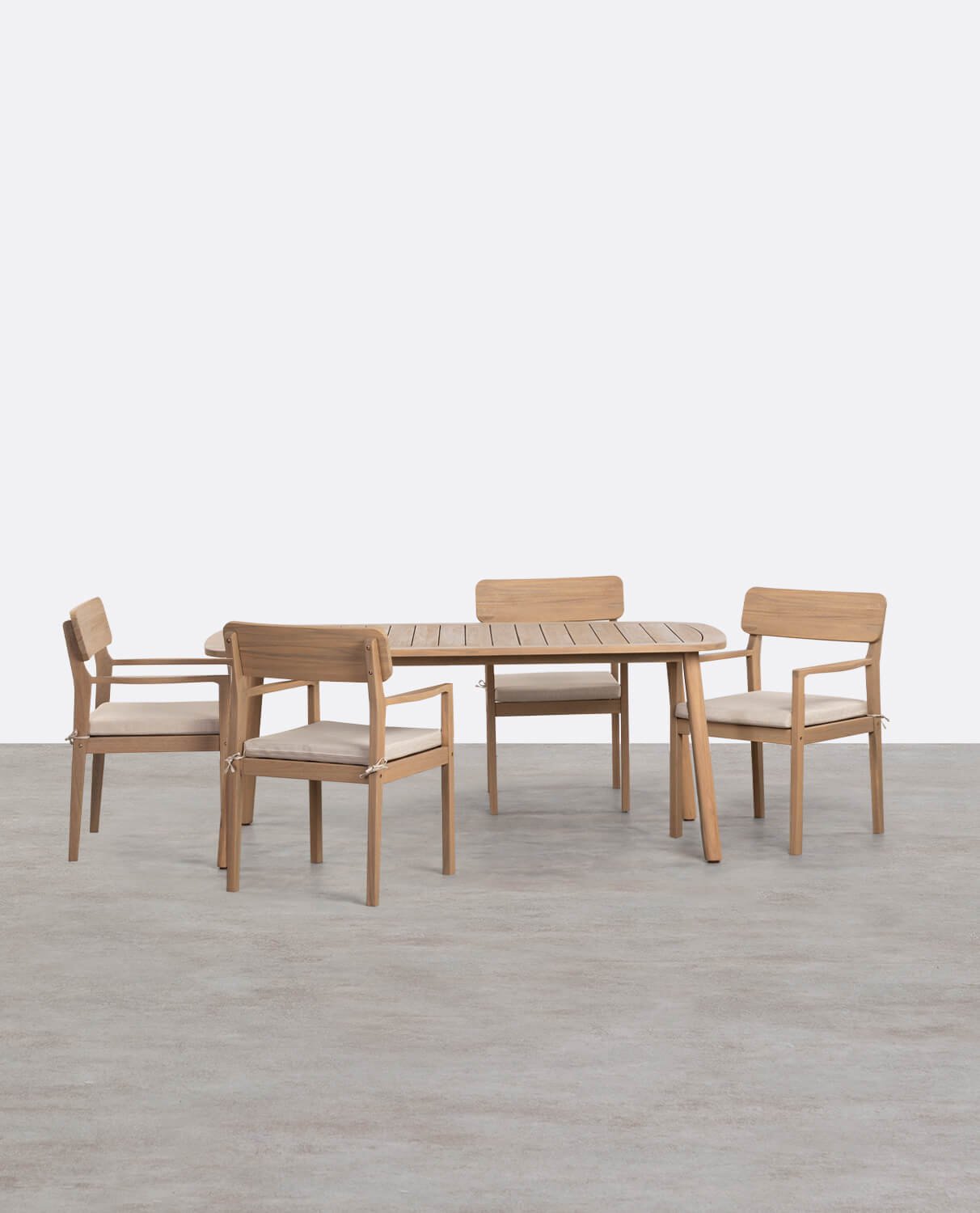 Ensemble Table Rectangulaire (180x100 cm) et 4 Chaises avec Accoudoirs en Bois d'Acacia d'Extérieur Marla, image de la gelerie 1