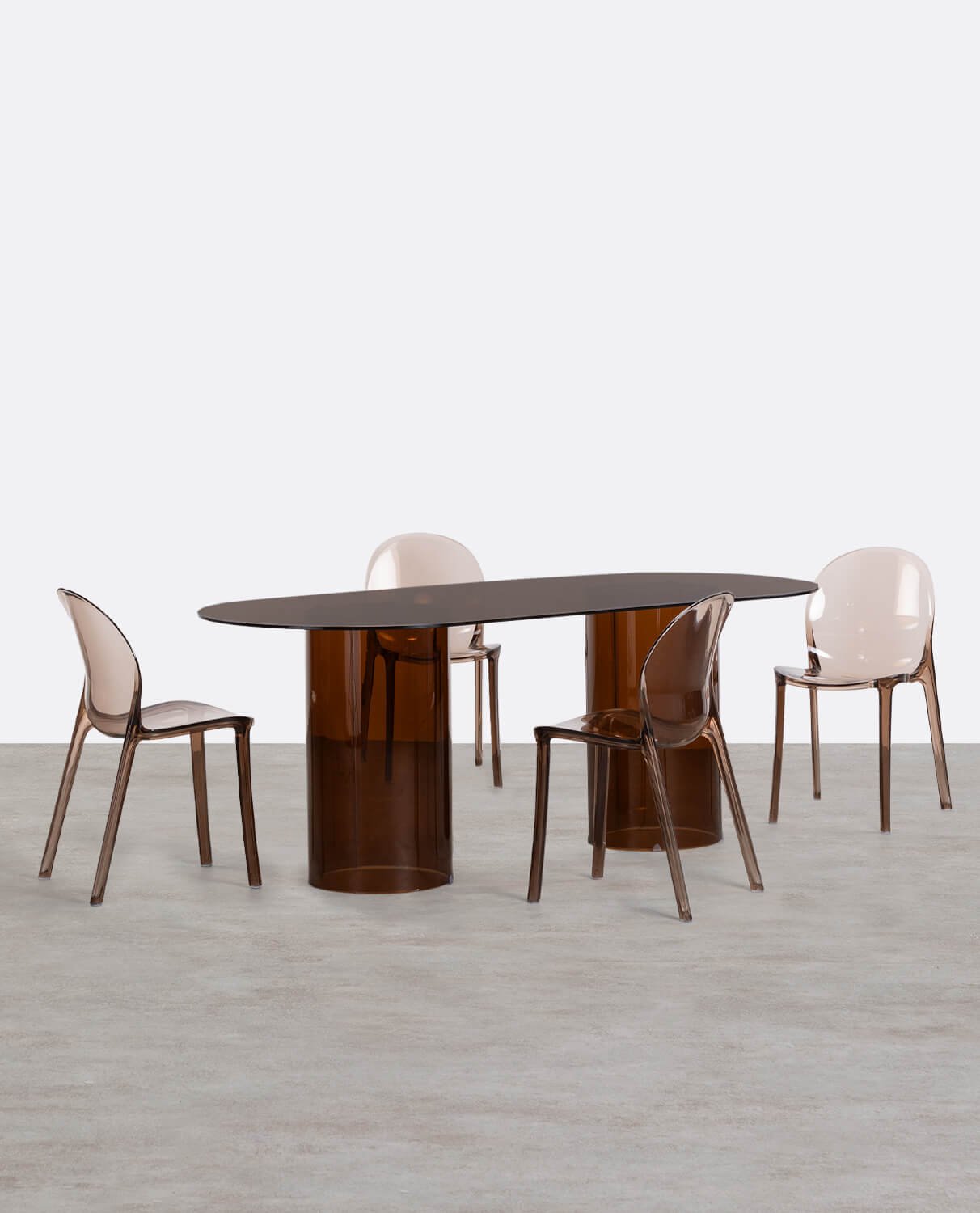 Set de Table de Salle à Manger Ovale en Verre Incurvé Kolu et 4 Chaises en Polycarbonate Imatra , image de la gelerie 1