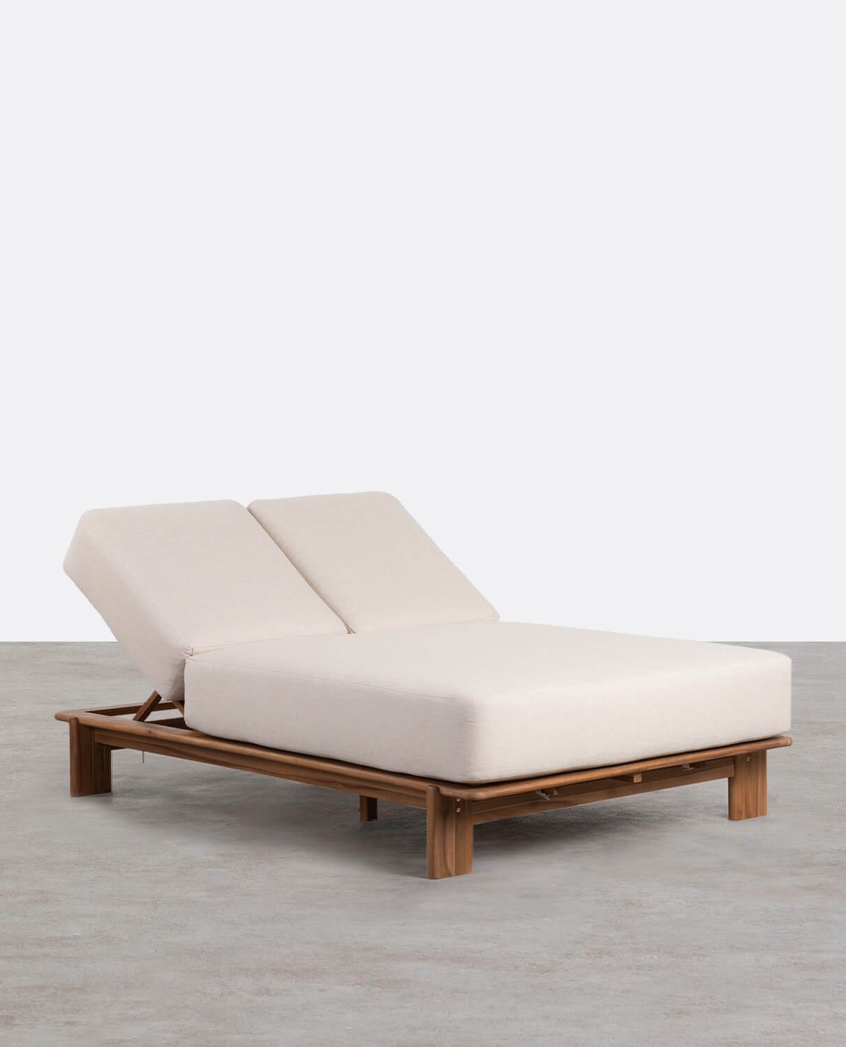 Chaise Longue Double Inclinable en Bois d'Acacia avec Coussin en Tissu Cael , image de la gelerie 1