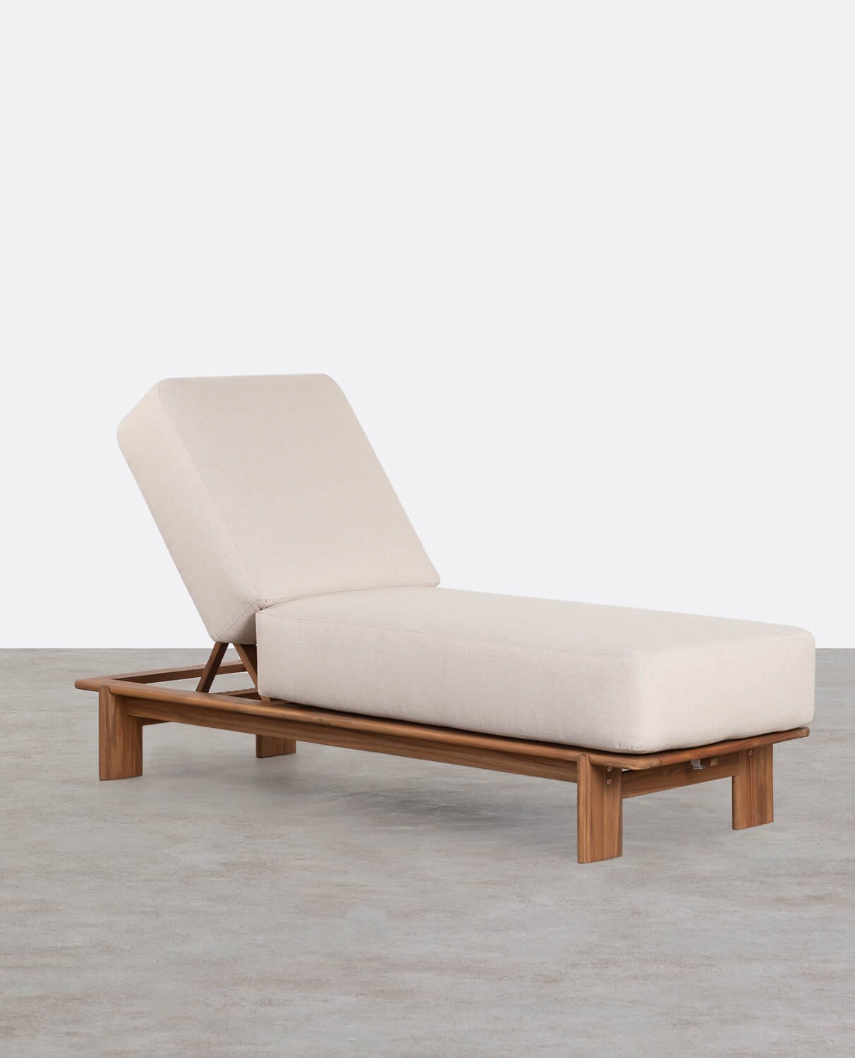 Chaise Longue Inclinable en Bois d'Acacia avec Coussin en Tissu Cael , image de la gelerie 1