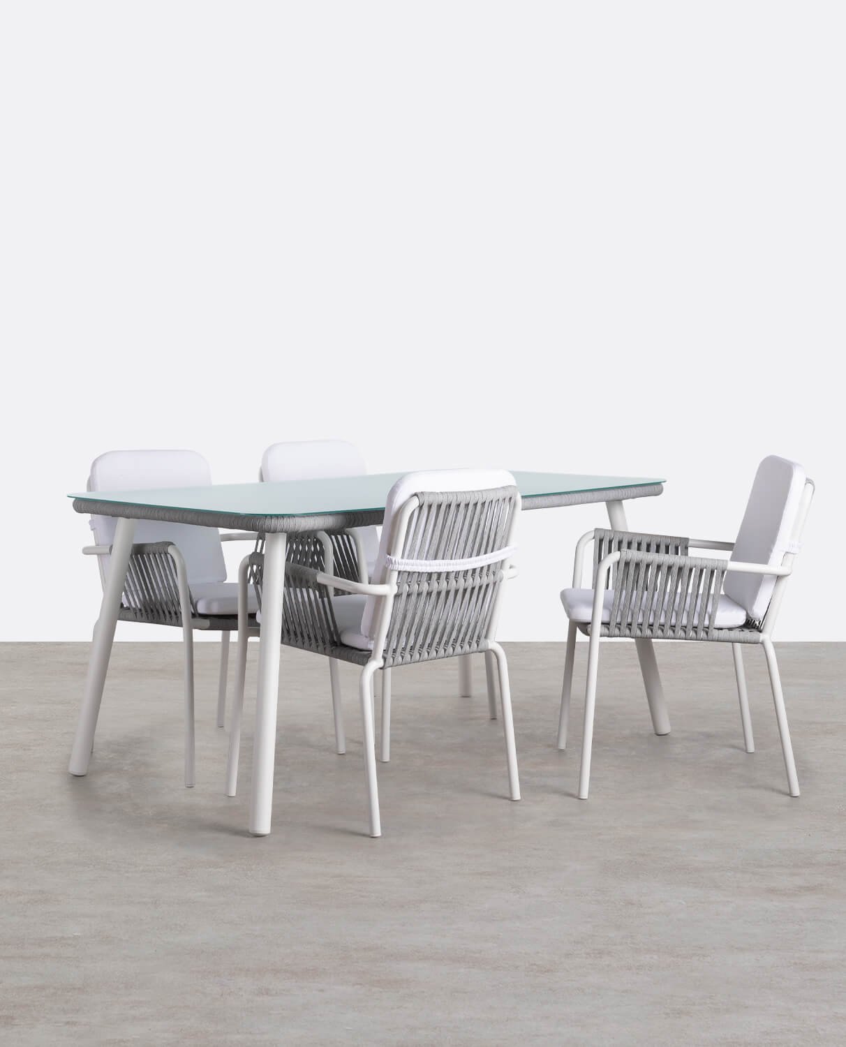 Set de Table Rectangulaire (160 x 90 cm) en Aluminium et Verre avec 4 Chaises d'Extérieur Drian, image de la gelerie 1