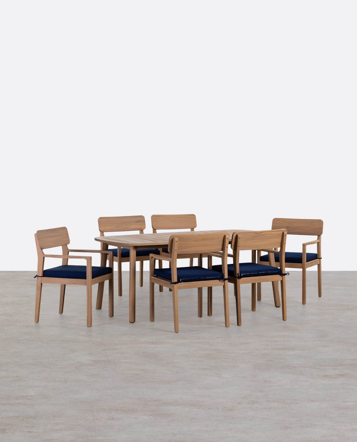 Ensemble Table Rectangulaire (180x100 cm) et 6 Chaises en Bois d'Acacia avec Accoudoirs Extérieur Marla , image de la gelerie 1