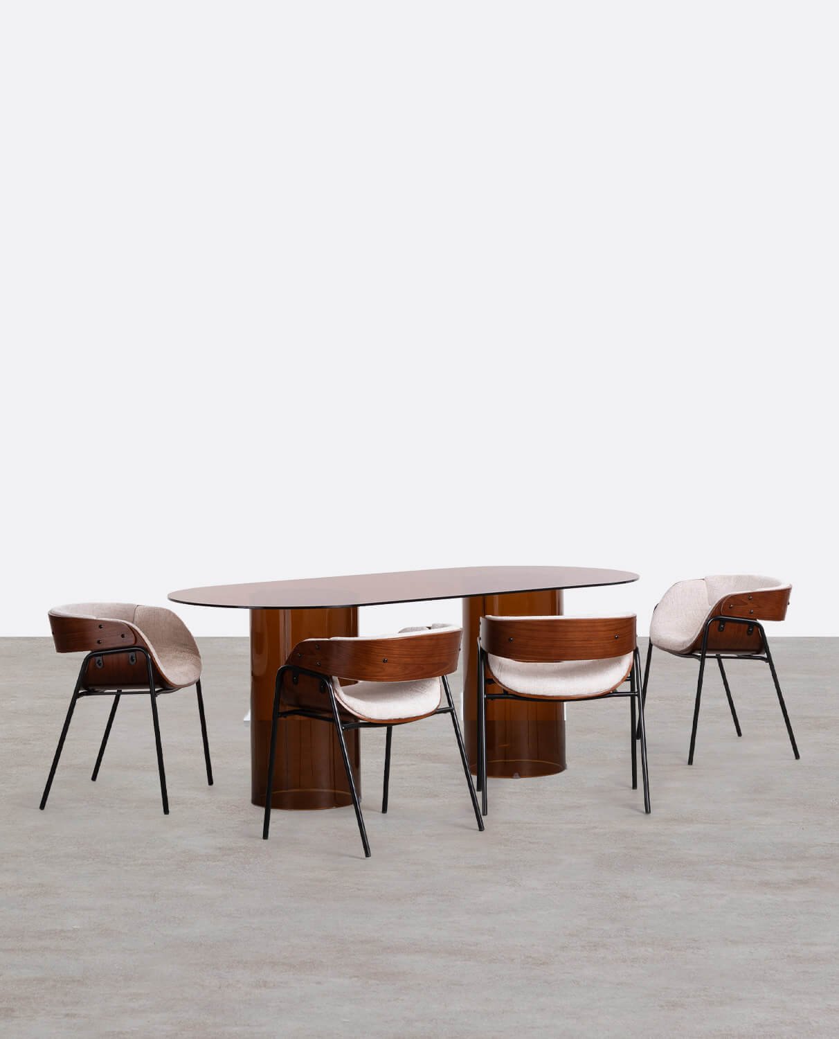 Ensemble de Table à Manger Ovale en Verre Trempé Kolu et 4 Chaises en Bois et Tissu Berlin , image de la gelerie 1