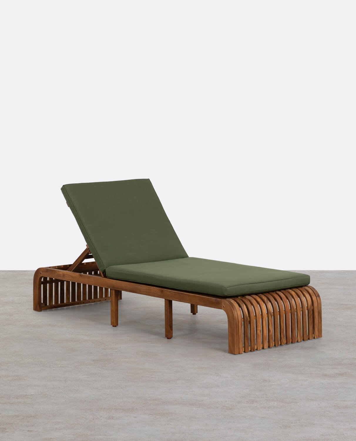 Chaise Longue Inclinable en Bois d'Acacia avec Coussin en Tissu Hazan, image de la gelerie 1
