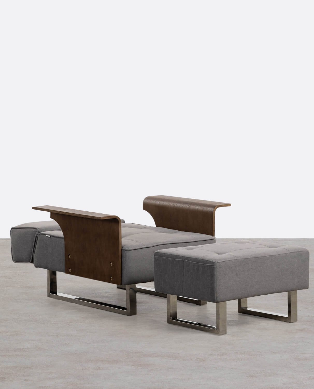Fauteuil Inclinable avec Repose-Pieds en Tissu et Bois 70s, image de la gelerie 2