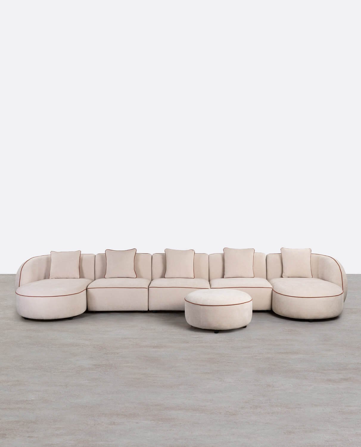 Canapé Modulable 5 Pièces avec 2 Méridiennes et Pouf Rond en Tissu Ilham , image de la gelerie 1