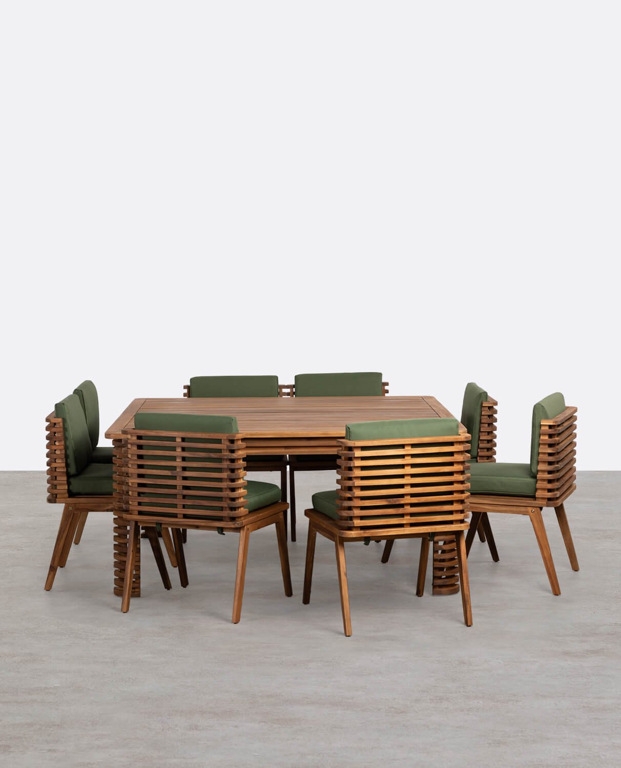 Ensemble de Table Carrée et 8 chaises en Bois d´ Acacia et Tissu d'Extérieur Hazan, image de la gelerie 1