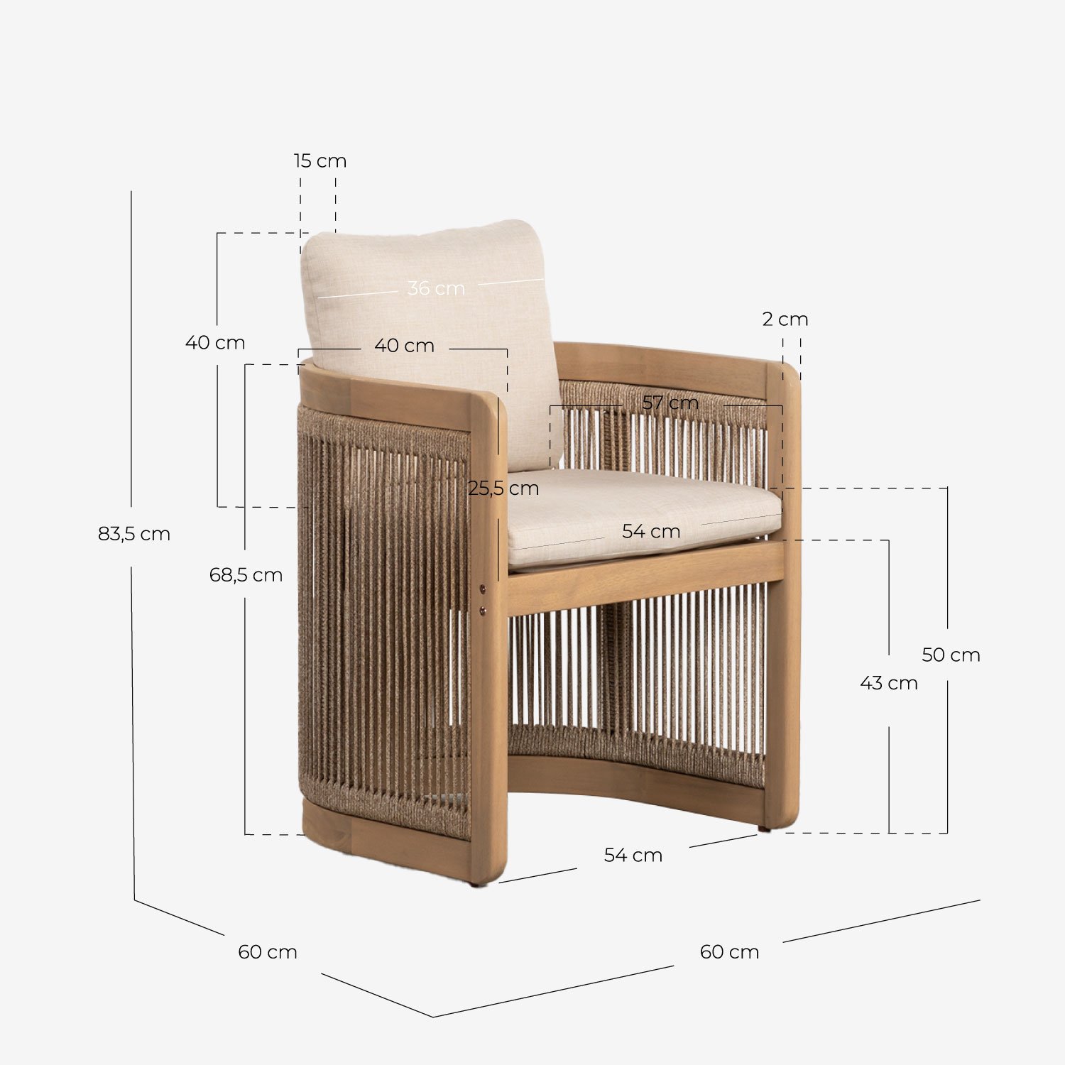 Pack de 4 Chaises d'Extérieur en Bois d'Acacia avec Coussins Mirla, dimensions