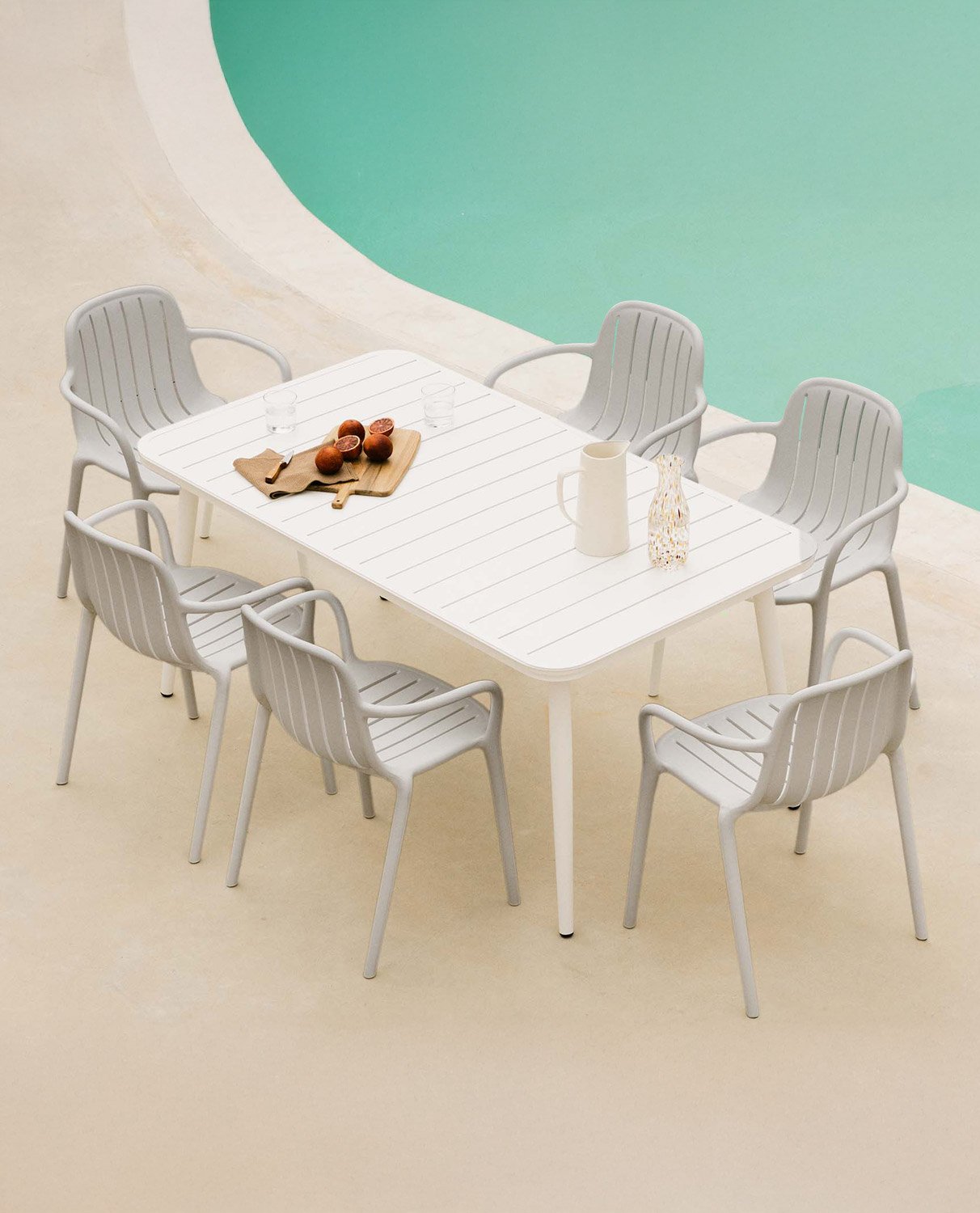 Set de Table Rectangulaire en Aluminium (160x90 cm) Cancún et 6 Chaises d'Extérieur en Polypropylène Brand, image de la gelerie 2