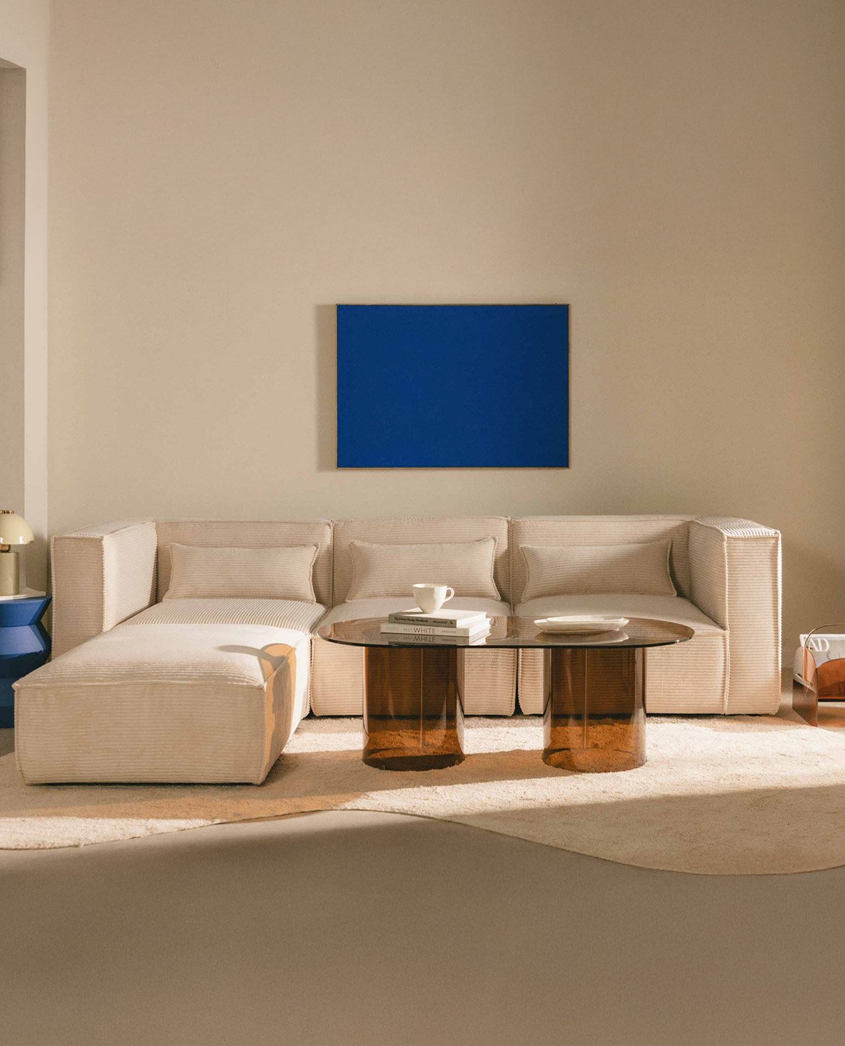  Canapé Modulable 3 Pièces avec 2 Modules d'Angle et Fauteuil avec Pouf en Velours Côtelé Épais Kilhe , image de la gelerie 2