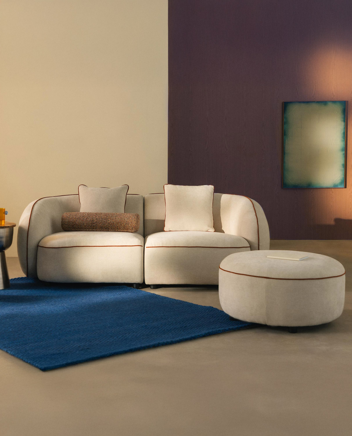 Canapé d'angle Modulable 2 Pièces avec Pouf Rond en Tissu Ilham , image de la gelerie 2