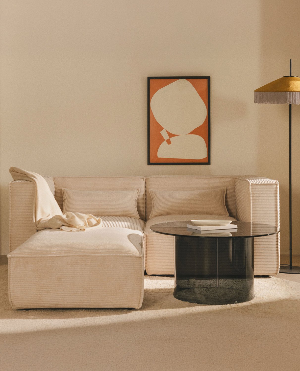Canapé d'Angle Modulable  2 Pièces avec Pouf en Velours Côtelé Épais Kilhe , image de la gelerie 2