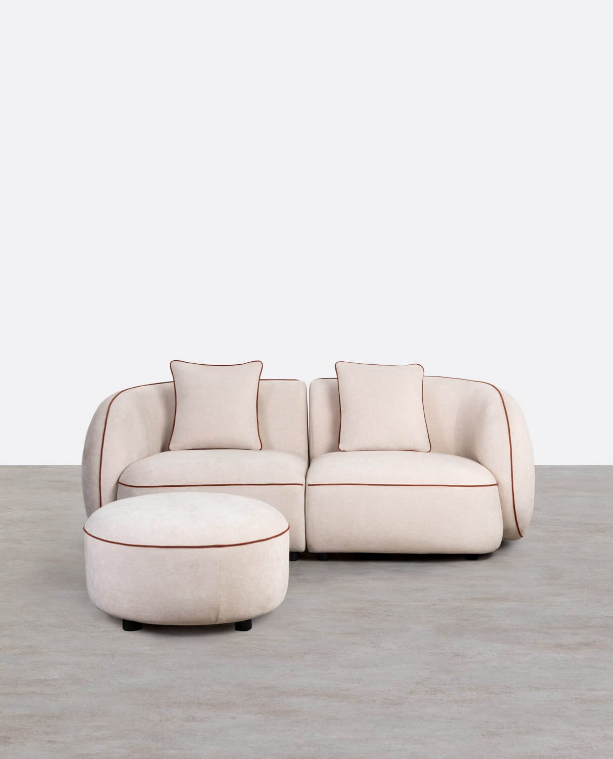 Canapé d'angle Modulable 2 Pièces avec Pouf Rond en Tissu Ilham , image de la gelerie 1