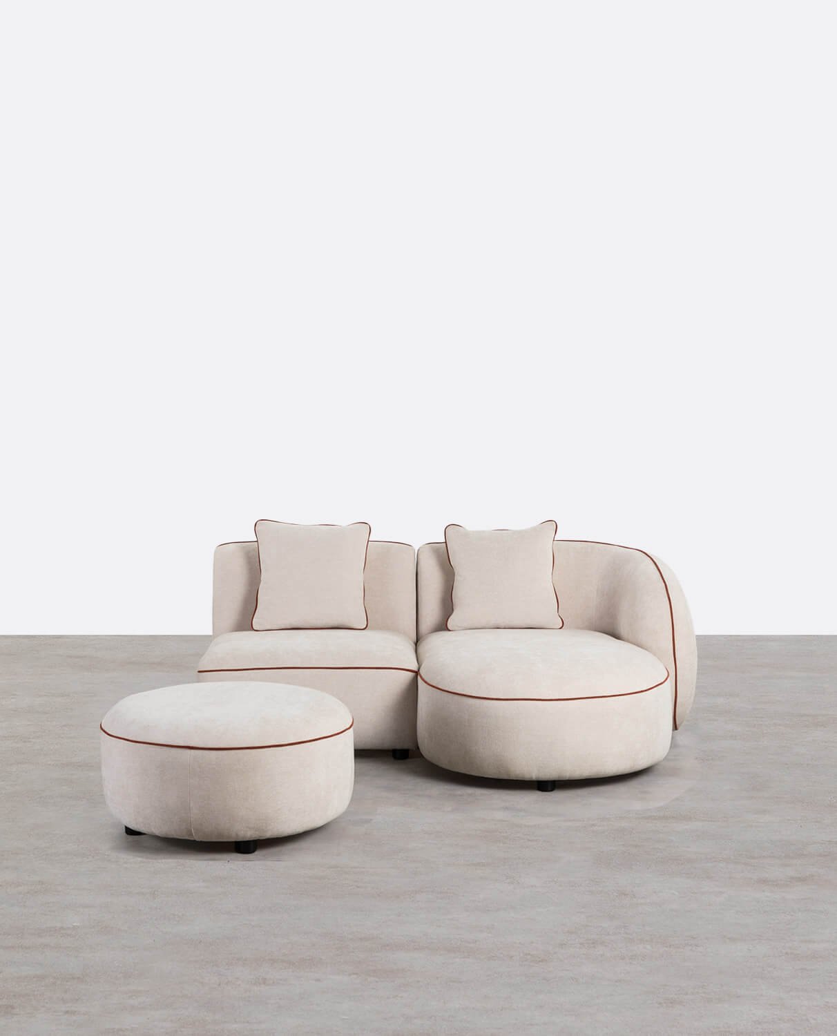 Canapé Méridienne Modulable 2 Pièces avec Fauteuil et Pouf Rond en Tissu Ilham , image de la gelerie 1