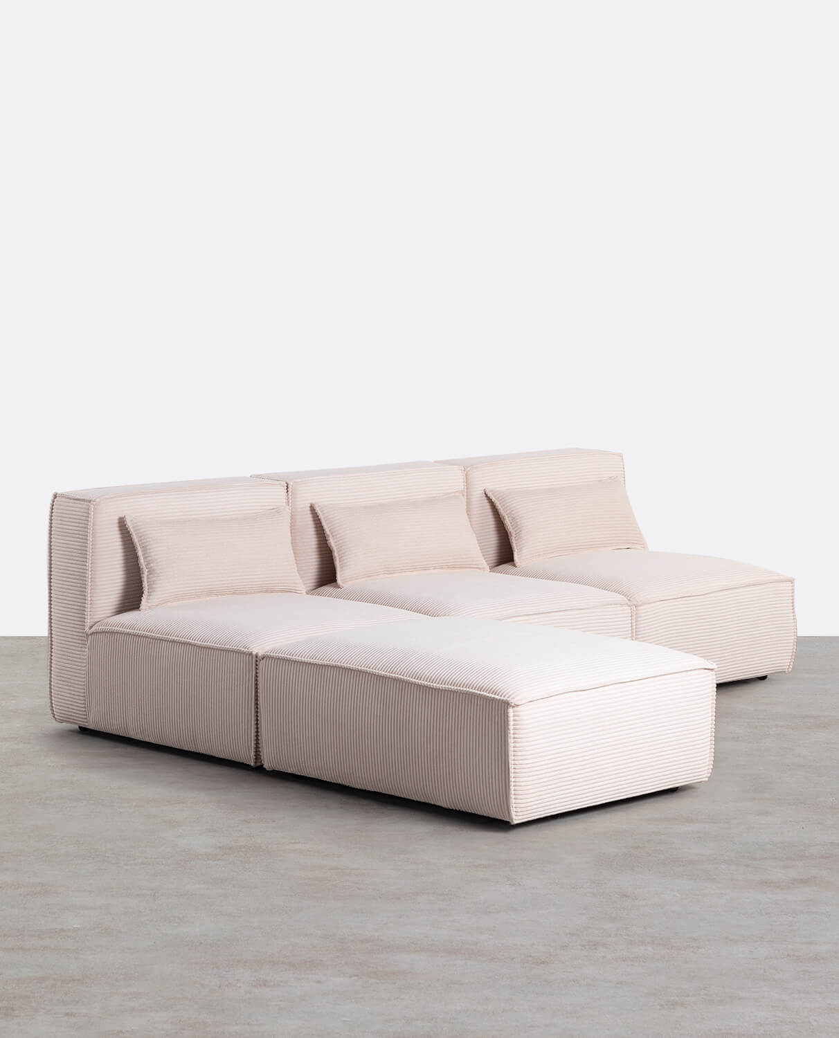Canapé Modulaire 3 Pièces Kilhe avec Pouf en Velours Côtelé Épais, image de la gelerie 2