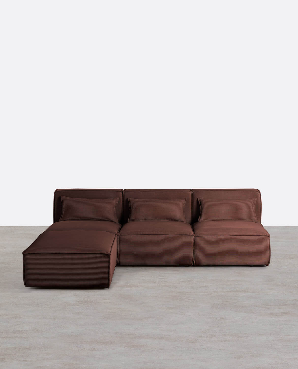 Canapé Modulaire 3 Pièces Kilhe avec Pouf en Velours Côtelé Épais, image de la gelerie 1