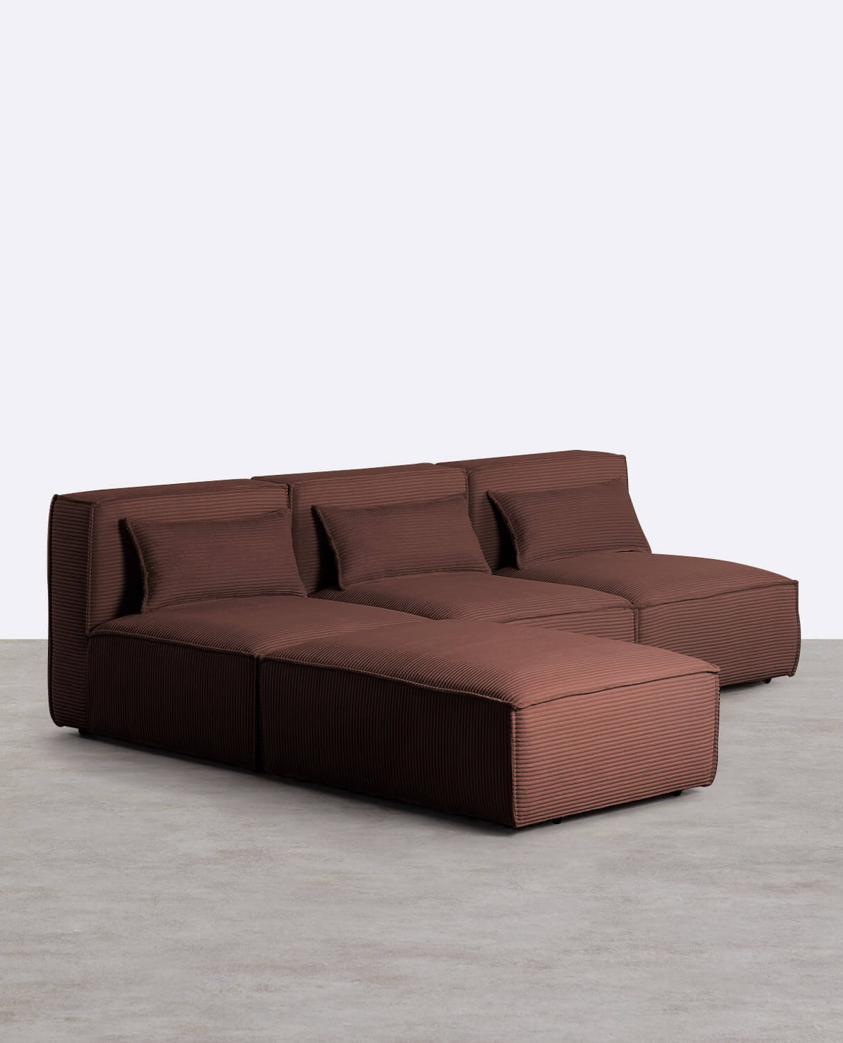 Canapé Modulaire 3 Pièces Kilhe avec Pouf en Velours Côtelé Épais, image de la gelerie 2