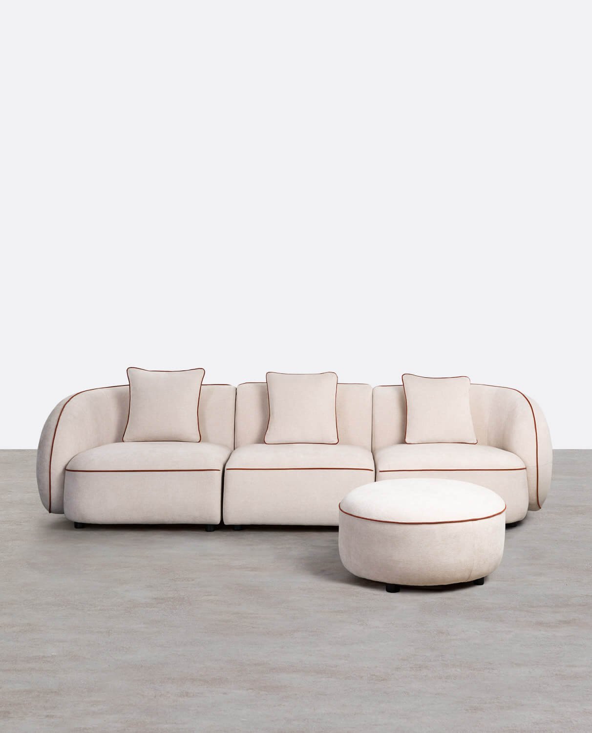 Canapé Modulable 3 Pièces à 2 Angles et Fauteuil avec Pouf Rond en Tissu Ilham, image de la gelerie 1