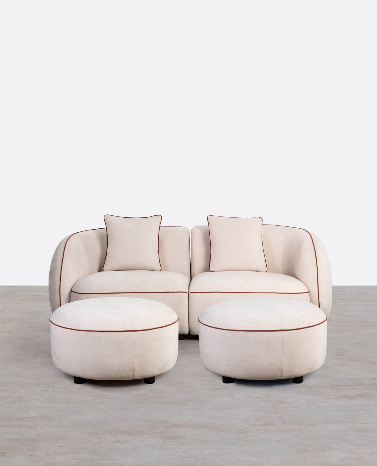 Canapé Modulable avec 2 Pièces D'Angle et 2 Poufs Ronds en Tissu Ilham , image de la gelerie 1