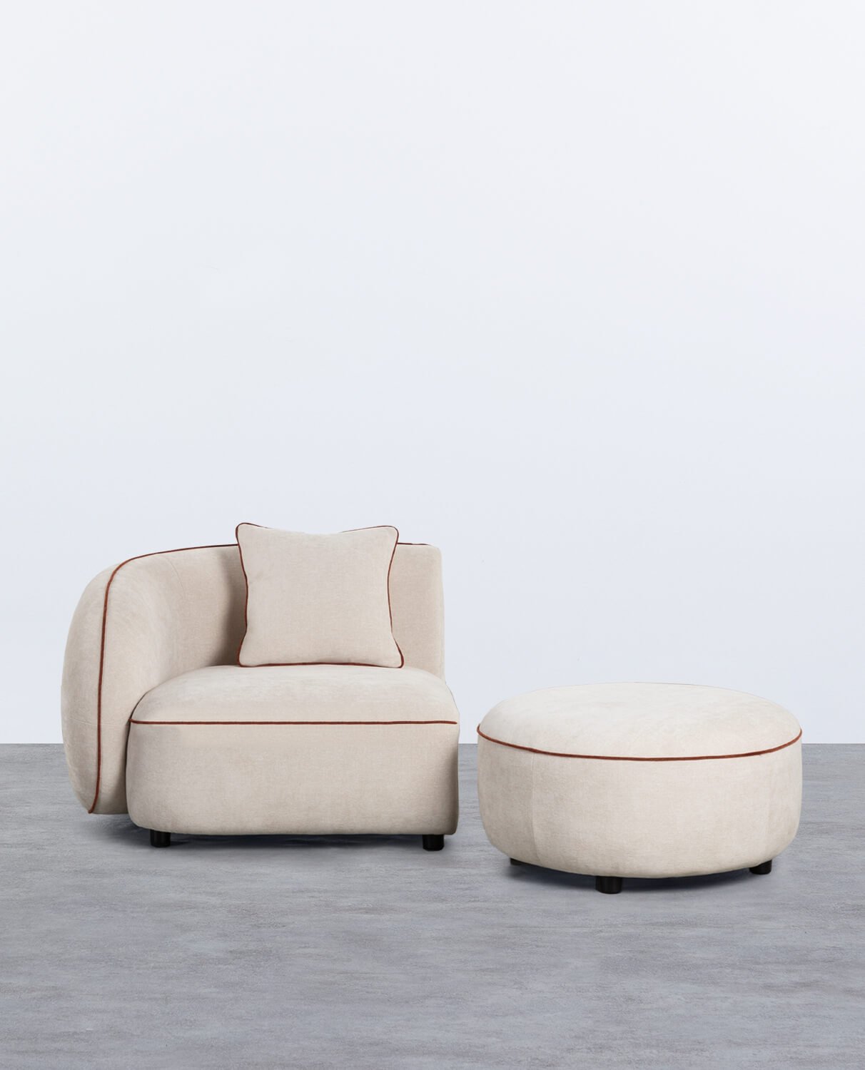 Fauteuil D'Angle avec Pouf Rond en Tissu Ilham 
