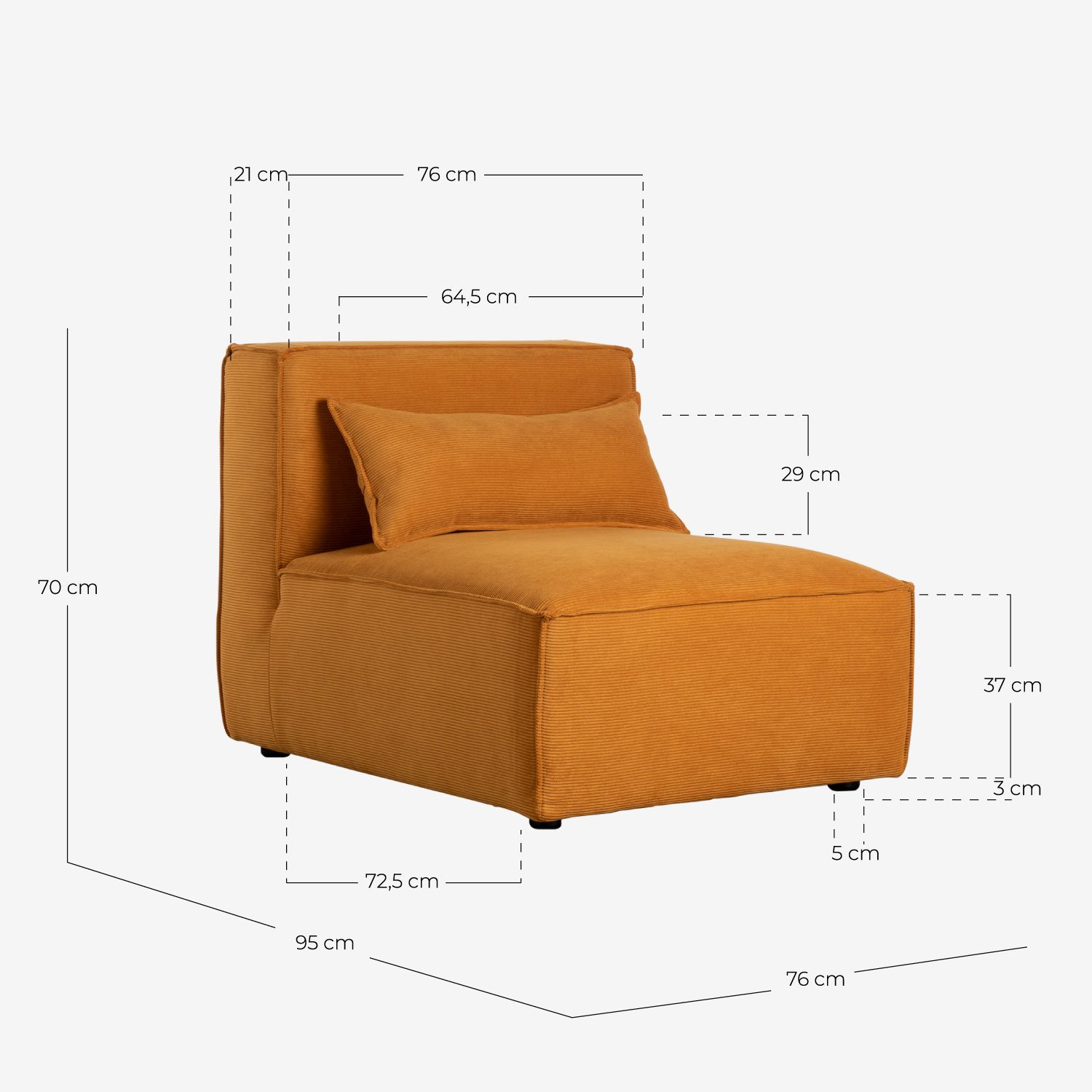 Module de Fauteuil et Canapé en Velours Côtelé Kilhe, dimensions