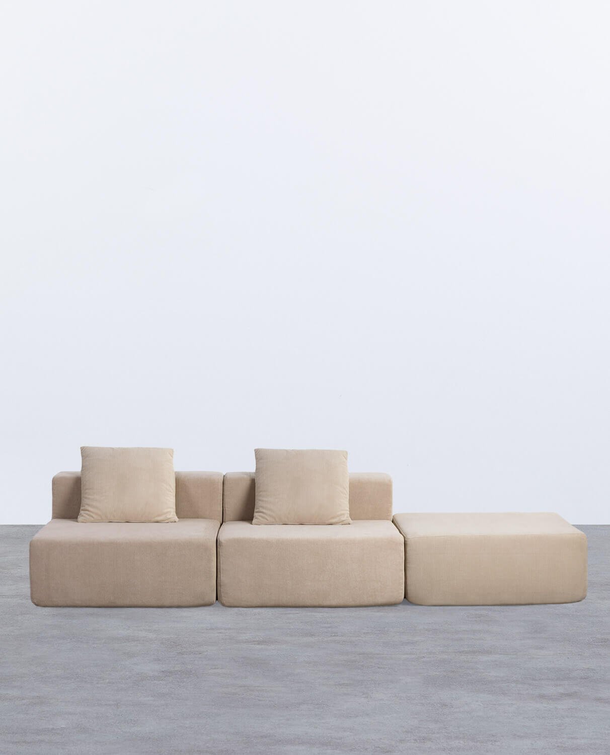 Canapé 2 Pièces avec Pouf en Velours Côtelé Emballé Sous Vide Grecia