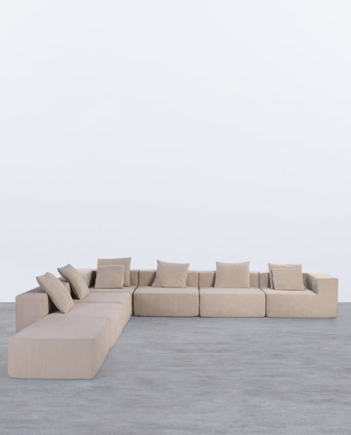 Canapé Loft 6 Pièces avec Pouf en Velours Côtelé Emballé sous Vide Grecia - Velours -Beige Seashell